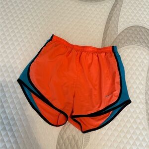 Nike Women's Orange and Teal Running Shorts with Black Trim